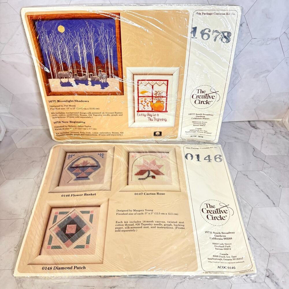 Lot of 2 The Creative Circle Crewel Kits 1678 New Beginning 0146 Basket NOS